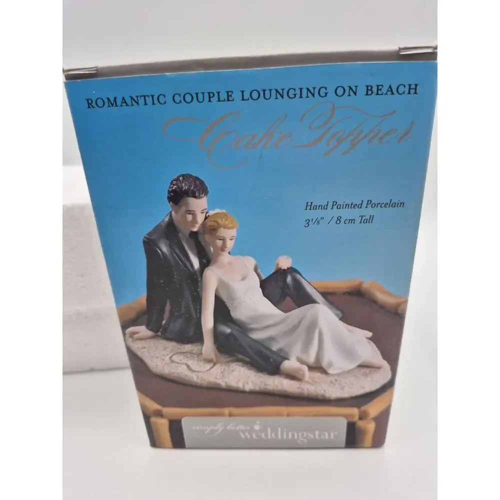 Weddingstar Romantic Couple Lounging On Beach Hand Painted Porcelain Cake Topper